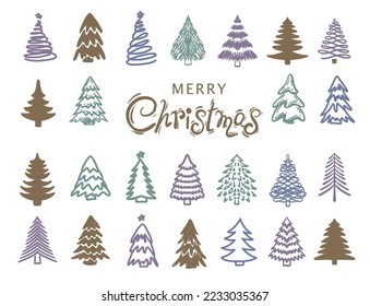 Christmas tree set, Hand drawn illustrations.