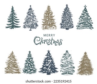 Christmas tree set, Hand drawn illustrations.	