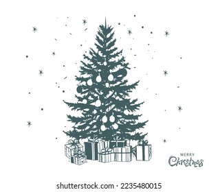 Christmas tree set, Hand drawn illustrations.
