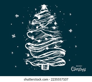 Weihnachtsbaumset, handgezeichnete Illustrationen.
