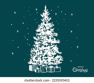 Weihnachtsbaumset, handgezeichnete Illustrationen.
