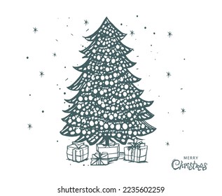 Christmas tree set, Hand drawn illustrations.
