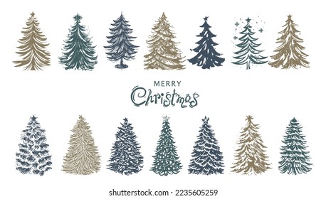 Christmas tree set, Hand drawn illustrations