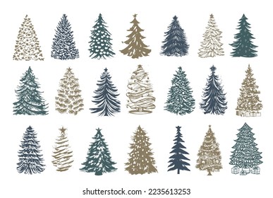 Christmas tree set, Hand drawn illustrations