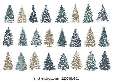 Christmas tree set, Hand drawn illustrations