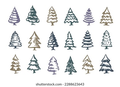 Christmas tree set, Hand drawn illustrations	