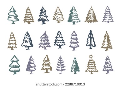 Christmas tree set, Hand drawn illustrations	