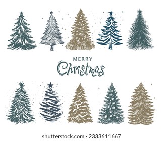 Christmas tree set, Hand drawn illustrations.