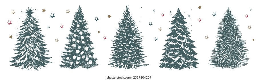 Christmas tree set, Hand drawn illustrations.