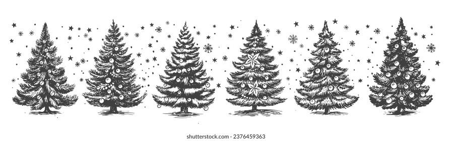 Christmas tree set hand drawn illustration	