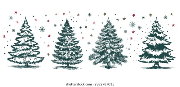 Christmas tree set hand drawn illustration	