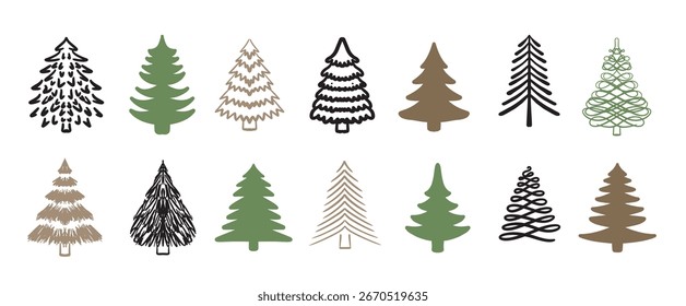 Christmas tree set, Hand drawn illustrations.	
