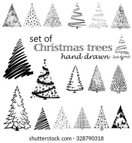 Christmas tree set. Hand drawn vector.