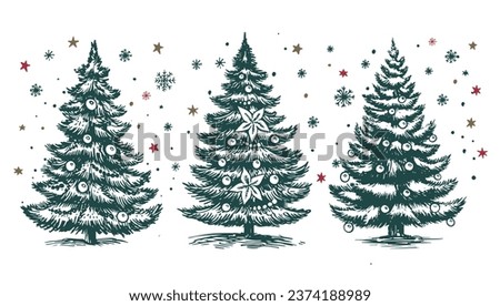 Christmas tree set hand drawn illustration	
