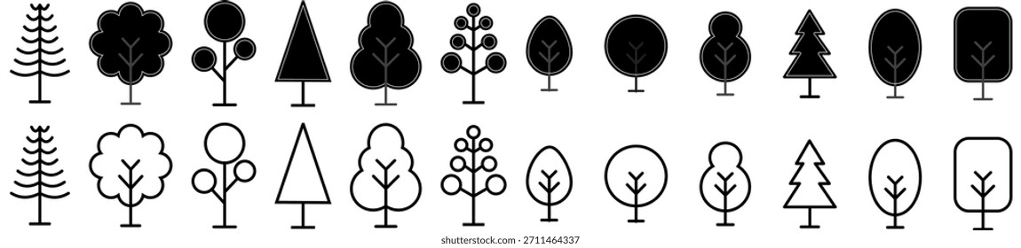 Christmas tree set icon. X-mas sign symbol, fir tree silhouettes. Vector isolated flat illustration for holiday design