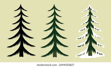 Ilustración del árbol de navidad, invierno de Navidades, festival de Navidades, sobre fondo crema, archivo EPS