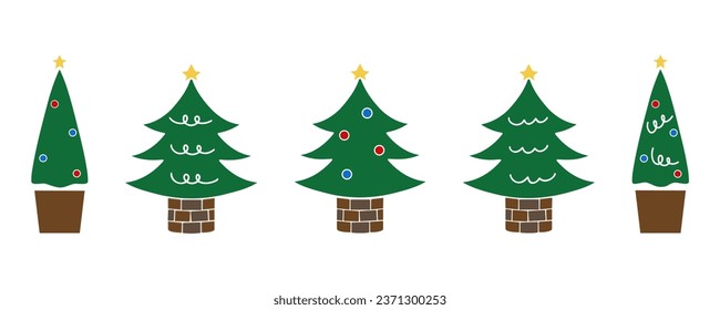 Christmas tree, set of tree illustrations, vector.