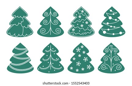 Christmas Tree Set. Isolated on white background vector illustration.