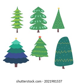 christmas tree set an isolated whit background