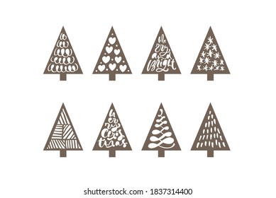 Weihnachtsbaum-Laser süß. Die handgezeichnete Dekoration ist aus Papier und süß. Tannenbaumgruppe. Abstrakter Dodle-Ziehwald. Vektorkunst Design Illustration einfache Linie.