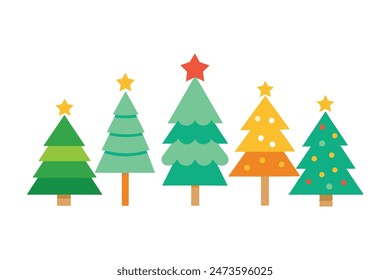 Christmas Tree set , minimal flat illustration on white background