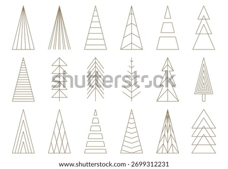 Christmas tree set, minimalist geometric icon, line elements. New Year design