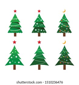 Christmas tree set, modern flat design. Can be used for printed materials - leaflets, posters, business cards or for web.