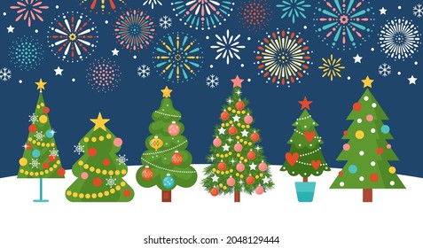 Christmas tree set. New Year holiday elements for greeting card, poster and banner design