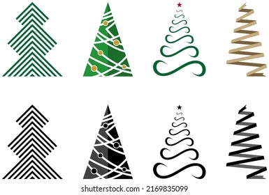 Christmas tree. Set ofFour abstract trees in Black and colored. White background.
Christmas Ornament as vector.
Xmas decoration for background, wall paper, invitation, calendar, greeting cards etc.