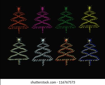 Christmas tree a set on a black background. 10 EPS.