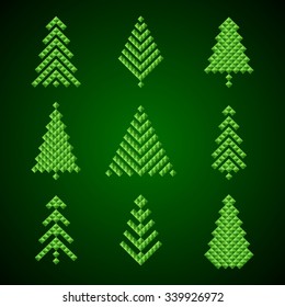 Christmas tree set on dark background. Vector illustration.
