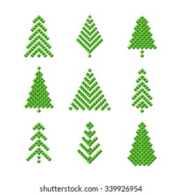 Christmas tree set on white background. Vector illustration.