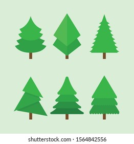 Christmas tree set, pine geometric in flat design.vector illustration