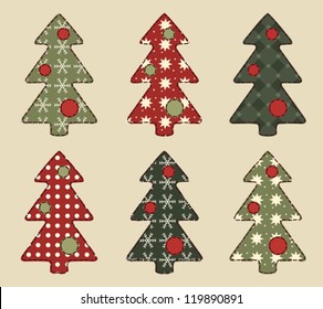 Christmas tree set for scrapbooking. Vector illustration in the style of patchwork.