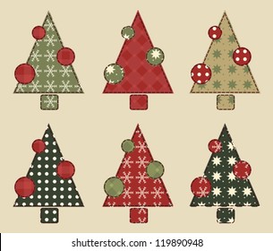 Christmas tree set for scrapbooking. Vector illustration in the style of patchwork.