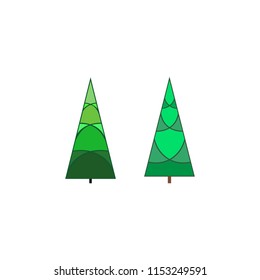 Christmas tree set. Silhouette design green spruce on white background. Symbol of winter, decoration and Christmas holiday season. Isolated graphic element. Flat vector image. Vector illustration