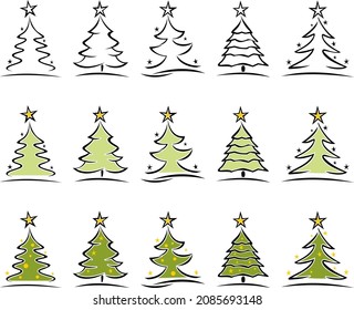 Vector de silueta conjunto de árbol de Navidad