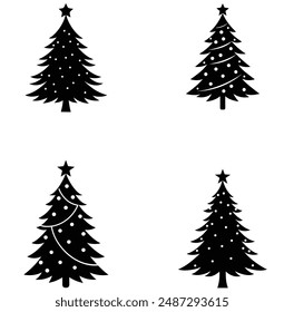 Conjunto de árbol de Navidad Ilustración vectorial de silueta 