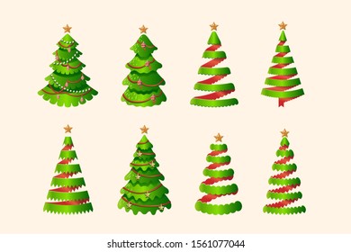 Christmas tree set in three dimensional ribbon stylized