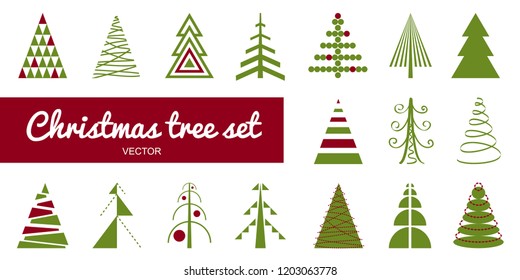 Christmas tree set. Vector Christmas tree collection. Christmas trees in different styles.
