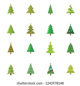 Christmas tree set, vector illustration Xmas tree with decoration