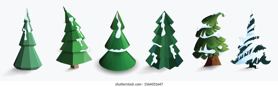 Christmas tree set, vector illustration. white background six set 