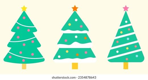 Christmas tree set. Christmas tree vector illustration in pastel cute colors.