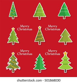 Christmas tree set, vector illustration Xmas tree with decoration
