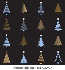 christmas tree set. Vector Illustrations icons