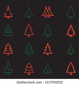 christmas tree set. Vector Illustrations icons