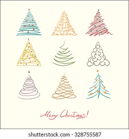 Christmas tree set  Vector simple illustration  Retro color 