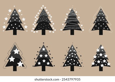 Christmas tree set. Xmas fir-trees and pines. New year trees
