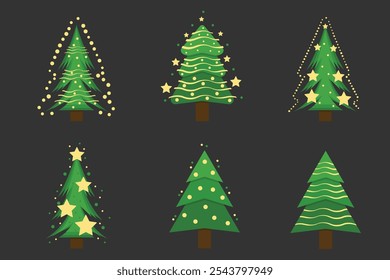 Christmas tree set. Xmas fir-trees and pines. New year trees