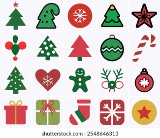 christmas tree Set,christmas elements Bundle,Christmas Icon Set,colorful set of Christmas-themed icons,christmas Design Set,christmas colorful Set